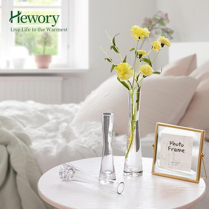 Hewory Glass Bud Vases for Centerpieces Set of 3, Handmade Modern Clear Small Skinny Decorative Single Flower Vase, Minimalist Slim Floral Vase for Home Wedding Party Events Table Decor, 7.87"