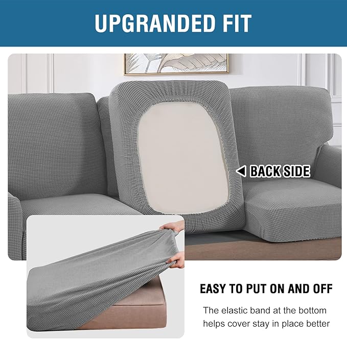 H.VERSAILTEX Multi-Pieces Sofa Covers Stretch Couch Covers Form Fitted Seats and Back Cushions Covers (3 Seat Covers Plus 3 Back Cusion Covers, Bonus 2 Armrest Covers), Dove