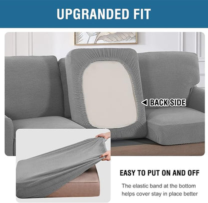 H.VERSAILTEX Multi-Pieces Sofa Covers Stretch Couch Covers Form Fitted Seats and Back Cushions Covers (3 Seat Covers Plus 3 Back Cusion Covers, Bonus 2 Armrest Covers), Dove