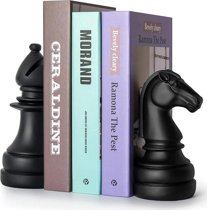 Chess Book Ends for Shelves – Elegant Decorative Bookends for Heavy Books, Office & Living Room Decor – Modern Shelf Organizer and Gift for Book Lovers by ROOKMATE (Matte Black, Légal’s Mate)