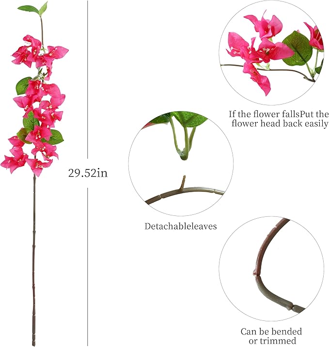 10PCS Bougainvillea Artificial Flowers 30" Silk Fake Bougainvillea Branches Faux Flowers Vines for Home，Garden，Wedding，Party，Indoor and Outdoor，Floral Arrangement and DIY Decor（Rose Red）