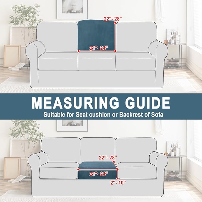 Couch Cushion Cover Velvet 1 Piece Seat Cushion Cover Stretch Armchair Cover Separate Sectional Sofa Slipcovers Furniture Protector (1-Seater or Sofa Backrest, Teal)