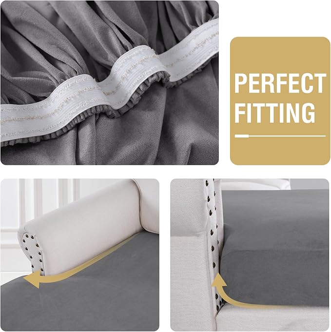 H.VERSAILTEX Suede Chaise Couch Cover Stretch Sectional Couch Covers Thick Soft Sectional Slipcovers L Shaped Couch Cover Both Left/Right(1 Piece Chaise Cover, Grey)