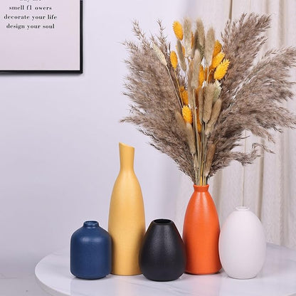 Colorful Ceramic Bud Vases Set of 5 - Multicolor Yellow, Orange, Blue Small Vases for Home Decor - Ideal for Living Room, Kitchen, Office, Bathroom, Mantle, Entrance, Farmhouse & Coffee Table Decor