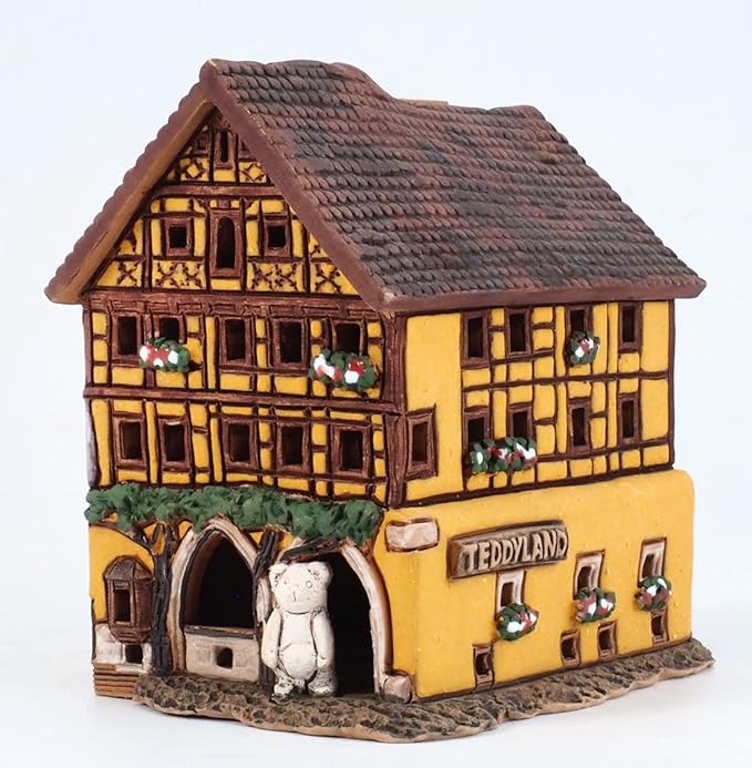 Ceramic Handmade Miniature House in Rothenburg Tealight Candle Holder Room Decor Handcrafted Collectible Miniature Essential Oil Burner Christmas Village Timbered House in Rothenburg Germany