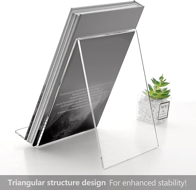 SANRUI 2 Pack 10 Inch Acrylic Book Display Stand, A4 Clear Easel Base Holder, Vinyl Record Display Rack for Home Office Album, CD, Magazine, Postcard, Picture, Plate, LP Cover, Artworks, Phone, Tablet