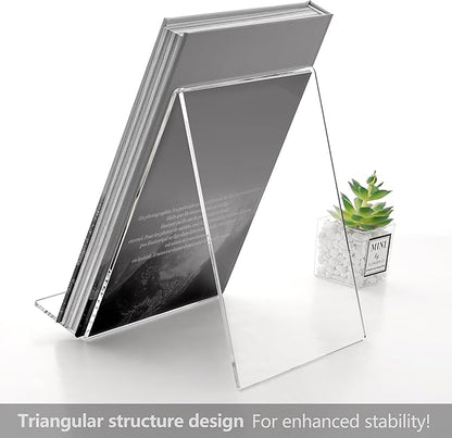 SANRUI 2 Pack 10 Inch Acrylic Book Display Stand, A4 Clear Easel Base Holder, Vinyl Record Display Rack for Home Office Album, CD, Magazine, Postcard, Picture, Plate, LP Cover, Artworks, Phone, Tablet