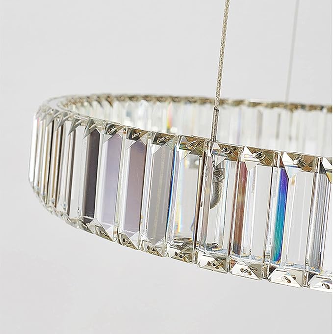 Modern Crystal Chandelier LED Dimmable Pendant Light with Remote 24" Round Ring Crystal Chandeliers for Living Room Dining Room Bedroom