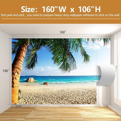 Beach Wall Mural Tropical Palm Trees Wallpaper for Bedroom Bathroom（Not Peel and Stick）