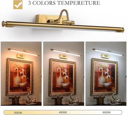 Wireless Picture Light, 23.6" Rechargeable LED Art Lamp with Remote, Dimmable Brightness, Timer & Adjustable Arm for Paintings, Mirrors, and Frames