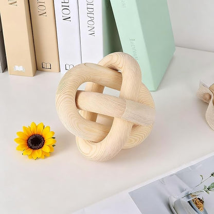 Wood Knot Chain Link Decor, 3 Link Boho Wooden Hand Carved Decorative, Handcrafted for for Coffee Table Entryway Modern Farmhouse Shelf Decoration (Natural)
