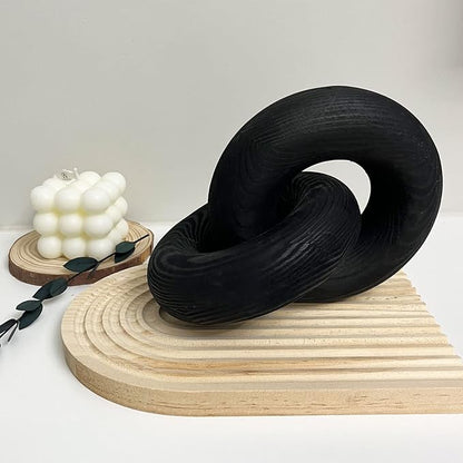 Wood Chain Link Decor Knot Decor，2-Link Hand Boho Carved Wood Chain Suitable for Bedroom, Living Room, Coffee Shop Decoration (Black)