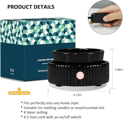 Wax Melt Warmer with 4 Timer & PTC Heating- Ceramic Fragrance 3-in-1 Oil Burner Electric Candle Wax Melter for Home Office Bedroom Fragrance, Home Décor and Gift Choice