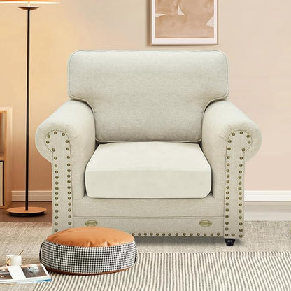 MAXIJIN Velvet Stretch Cushion Cover Fitted Couch Cushion Slipcovers 1 Pack Arm Chair Seat Cushion Cover for Individual Cushion Sofa Chair with Elastic Bottom (Chair Cushion, Beige)
