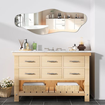 Hasipu Irregular Wall Mirror, 55"x20" Asymmetrical Frameless Mirror, Modern Decorative Mirrors for Living Room, Entryway, Hallway, Bathroom, Bedroom,Wall Mounted Home Decor