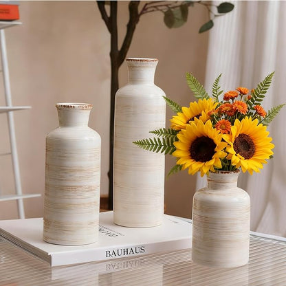 Ceramic Flower Vase Set of 3 - Small Porcelain Vase Set,Modern Minimalist Smooth Ceramic Table Flower Vases for Home Decor,Decorative Centerpiece for Living Room,Bedroom,Dining Table,Fireplace Mantle