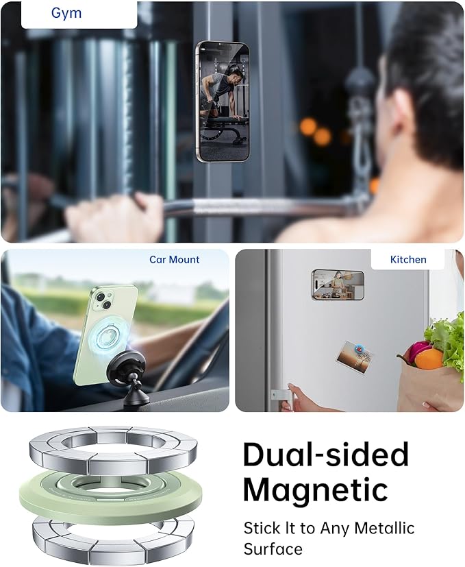 SYNCWIRE for MagSafe Ring Phone Holder, 360° Rotation Magnetic Cell Phone Grip Dual-Sided Magnets Phone Ring Kickstand Compatible with iPhone 17 16 15 14 13 12 Pro Max MagSafe, Android, Samsung etc.