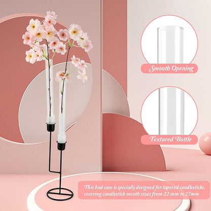 3 Pack 7.9" Glass Bud Vase Taper Candle Holders' Bud Vase Fit Sizes from 22mm to 27mm Adjustable Taper Candle Holder for Party, Home Decor, Wedding Decoration, Birthday, Anniversary, Baby Shower