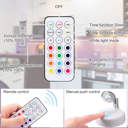 Tuanse 12 Pcs Battery Operated Spotlights Indoor LED Spot Display Lights Battery Powered Uplights 13 Colors Dimmable Mini Accent Lighting for Art Pictures Painting Closet(White)