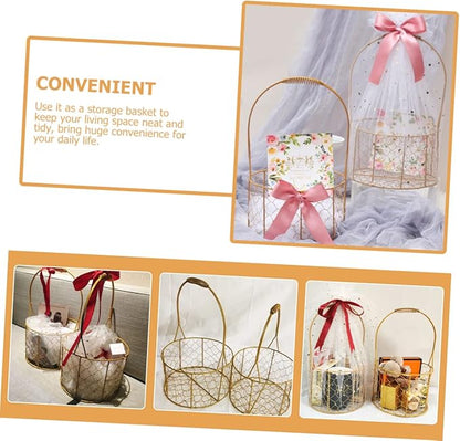 Flower Girl Basket with Handle Decorative Wire Round Basket for Weddings Storage and Home Decor for Flowers Fruits Versatile and Stylish Design