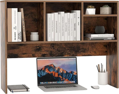 GOFLAME 4 Cubes Desktop Bookshelf, 37” Tabletop Wood Desk Shelf for Computer Monitor, Modern Countertop Desk Display Hutch Storage Organizer Shelf for Home Office, Dorm, Study (Rustic Brown)