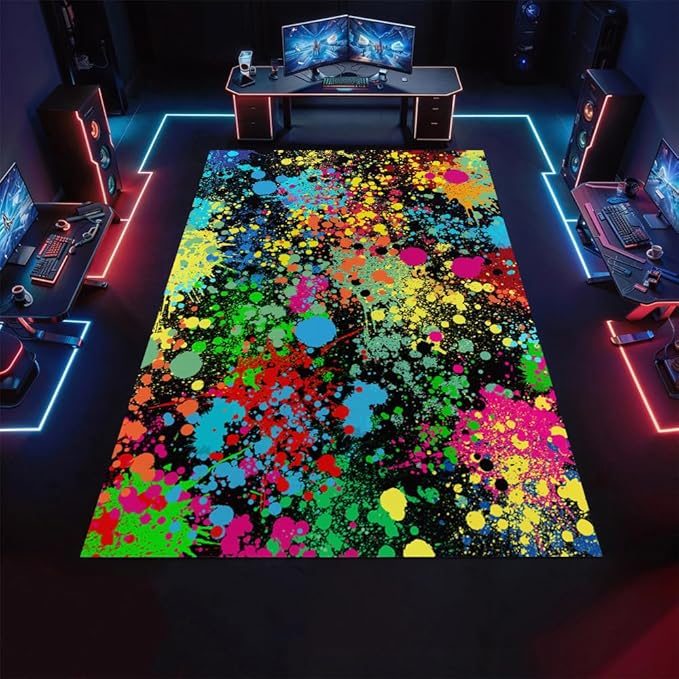 Grunge Paint Splatter Rug 4x6 Area Rugs Abstract Colorful Graffiti Rugs Ultra Soft Non Slip Washable Low Pile Carpet for Gameroom Bedroom Living Room Kids Room Playroom Home Decor