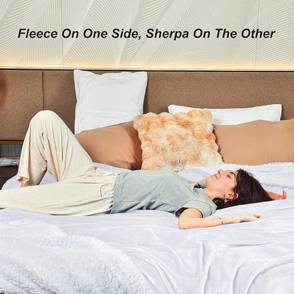 KAWAHOME Sherpa Fleece King Size Blanket for Bed - Extra Warm and Heavy Thick Blankets for Winter, Super Soft 500GSM Plush Blanket, 108" X 90" White