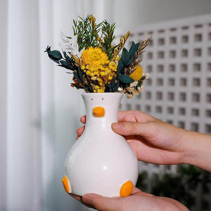 Handcrafted White Ceramic Duck Vase - Cute Animal-Themed Round Table Vase | Trendy Funky Art Decor for Fresh Flowers, Utensils & Accessories | Handcrafted Gift for Home Bedroom Office Decor