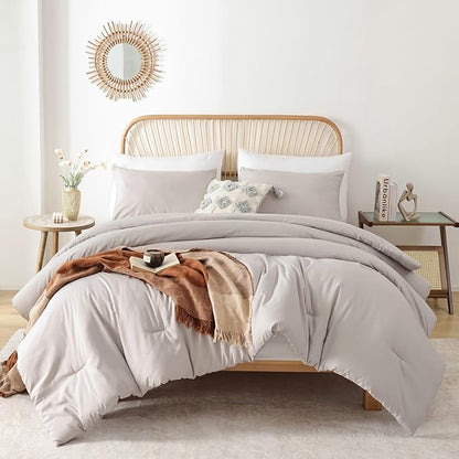 ROSGONIA California King Comforter Set Linen Grey, 3pcs (1 Boho Gray Cal King Comforter & 2 Pillowcases), All Season Soft Bedding Blanket Quilts