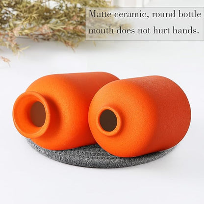 CEMABT Ceramic Orange Vases Set of 3 Small Flower Vases for Decor, Modern Rustic Farmhouse Home Decor, Decorative Vases for Pampas Grass,Idea Shelf,Table,Bookshelf,Entryway- Distressed Decor