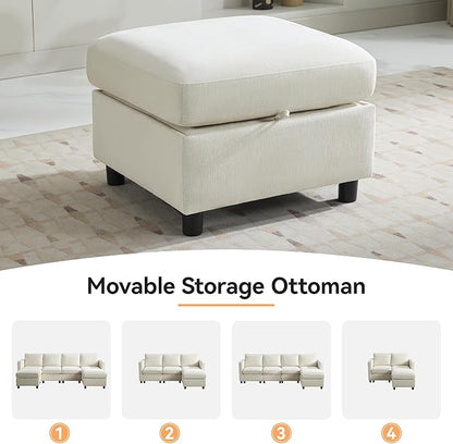 107”Modular Sectional Sofa Convertible U Shaped Sofa Couch Set with Storage for Living Room, Modern 6 Seater Modular Sectional Couch with Movable Ottoman, Chenille(Beige)