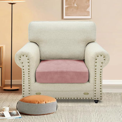 MAXIJIN Velvet Stretch Cushion Cover Fitted Couch Cushion Slipcovers 1 Pack Arm Chair Seat Cushion Cover for Individual Cushion Sofa Chair with Elastic Bottom (Chair Cushion, Dusty Pink)