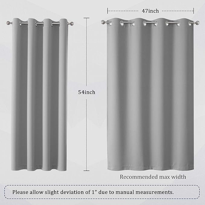 DUALIFE Light Grey Blackout Curtains for Living Room Solid Room Darkening Bedroom Curtains Thermal Insulated Grommet Panels/Drapes 52 x 54 inch Length Ultimate Gray