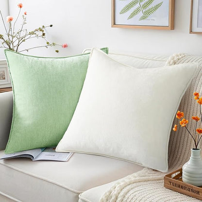 decorUhome Spring Couch Throw Pillow Covers 16x16 Set of 2, Decorative Soft Velvet Neutral Chenille Pillow Covers with Elegant Design for Sofa Bed Living Room Home Decor, Cream White