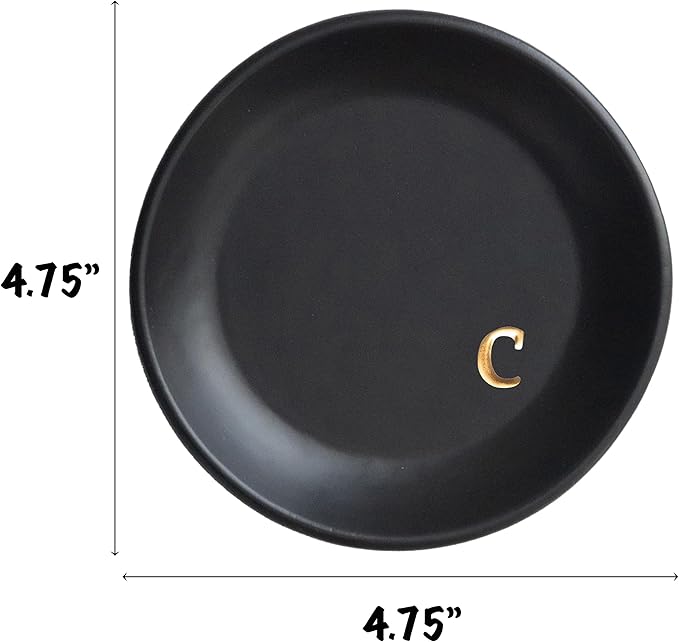 COLLECTIVE HOME - Ceramic Jewelry Tray, Decorative Trinket Dish for Rings Earrings Necklaces Bracelet Watch Keys, Birthday Mother's Day Christmas Gift for Women, 4.75", Black Surface (c)