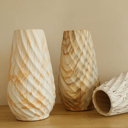 10 inch Tall Ribbed Ceramic Vase for Flowers,Boho Vases for Pampas Grass,Fluted vase,Simple Modern Decorative Vase for Home Decor Table Centerpieces (Brown)