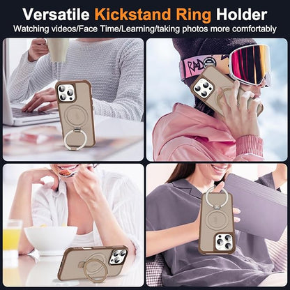 Compatible with iPhone 16 Pro Case with Invisible Magnetic O-Ring Stand Military-Grade Translucent Case for iPhone 16 Pro 6.3" [Compatible with Mag-Safe][Great Grip Feeling],Desert Brown