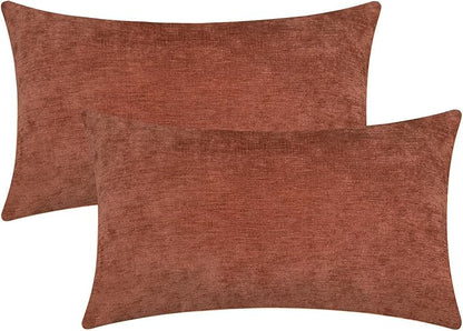Jeneoo Terracotta Decorative Throw Pillow Covers Soft Chenille Comfy Lumbar Couch Cushion Cases for Living Room Sofa Decor (Set of 2, 12 x 20 Inches)