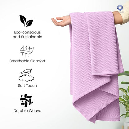 100% Extra-Long Staple Cotton Herringbone Multipurpose Blanket | Soft & Breathable, Lightweight All-Season Throw for Sofa/Couch/Bed | Machine Washable | (Herringbone - Lavender, King)