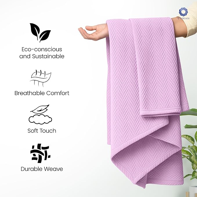 100% Extra-Long Staple Cotton Herringbone Multipurpose Blanket | Soft & Breathable, Lightweight All-Season Throw for Sofa/Couch/Bed | Machine Washable | (Herringbone - Lavender, Twin)