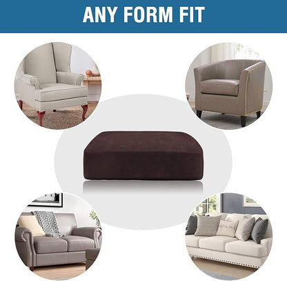 H.VERSAILTEX Velvet Stretch Couch Cushion Cover Plush Cushion Slipcover for Chair Loveseat Sofa Cushion Furniture Protector Seat Cushion Sofa Cover (2 Piece Medium Sofa Cushion Covers, Brown)