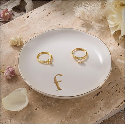 Lolalet Handmade Ceramic Ring Dish Jewelry Tray Plate with Initial, Small Monogram Gift for Her Women Girls Mother, Hostess, Engagement, Bridal Shower, Maid of Honor, Bridesmaid, Birthday, Christmas