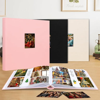 Photo Album 4x6 600 Photos with Writing Space,4 x 6 Photo Book Linen Cover with Front Window, 4x6 Picture Album 600 Photos Photo Album Book for Wedding Kids Travel Family Baby Pictures (Pink)