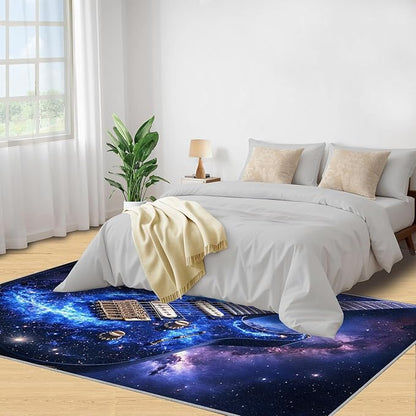 Guitar 5x6 Area Rugs for Living Room -Musical Instruments Washable Rug Starry Sky Non-Slip Carpet Indoor Floor Stain Resistant Thin Carpets for Bedroom Dining Room Home Office