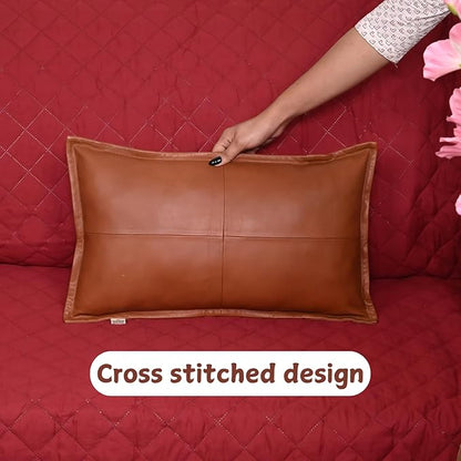 100% Lambskin Leather Pillow Cover - Sofa Cushion Case - Decorative Throw Covers for Living Room & Bedroom, 18X26 Inch - Camel Antique Box Pack of 1