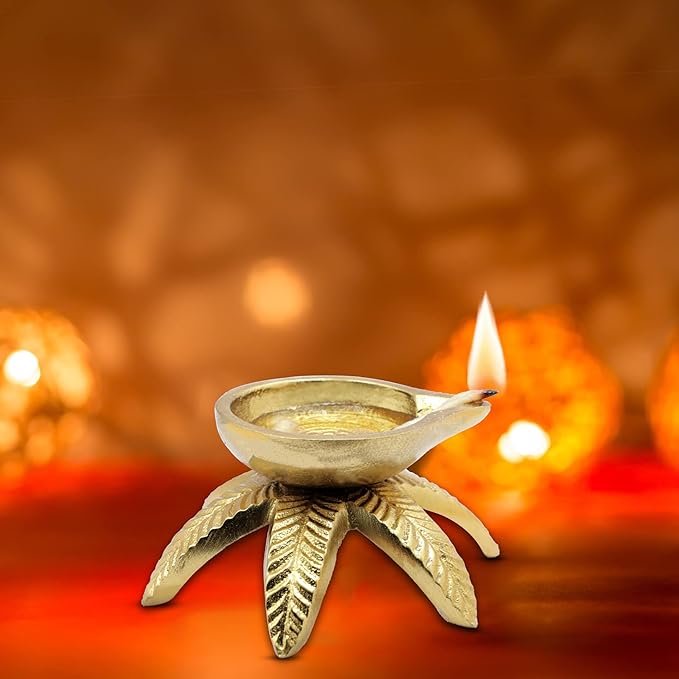 Shubhkart Engraved Petal Diya in Octopus Shape - Deepam/Deep/Festival Diya - Long Lasting for Puja, Return Gift, Very Light, Medium Size Oil Lamp for Home Decor