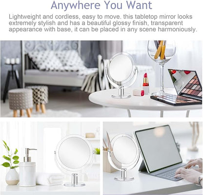 Vanity Makeup Mirror with Stand, 1X/15X Magnification Double Sided 360 Degree Swivel, Portable Table Desk Counter top Magnifying Mirror, Tabletop Mirror for Bedroom or Dorm Room, 6.25 Inch
