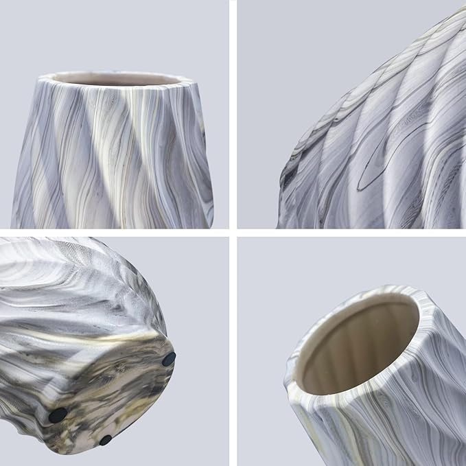 10 inch Tall Ribbed Ceramic Vase for Flowers,Boho Vases for Pampas Grass,Wood Grain Exterior vase,Simple Modern Decorative Vase for Home Decor Table Centerpieces(White)