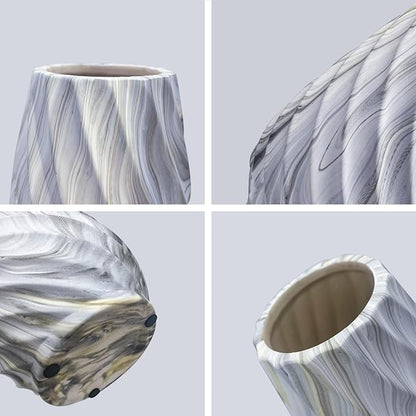 10 inch Tall Ribbed Ceramic Vase for Flowers,Boho Vases for Pampas Grass,Wood Grain Exterior vase,Simple Modern Decorative Vase for Home Decor Table Centerpieces(White)