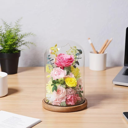 Flowers for Delivery Preserved Flowers Rose in Glass Dome,Pink Rose Forever Flowers Birthday Gifts for Women Mom Grandma Friend for Her,Home Decor